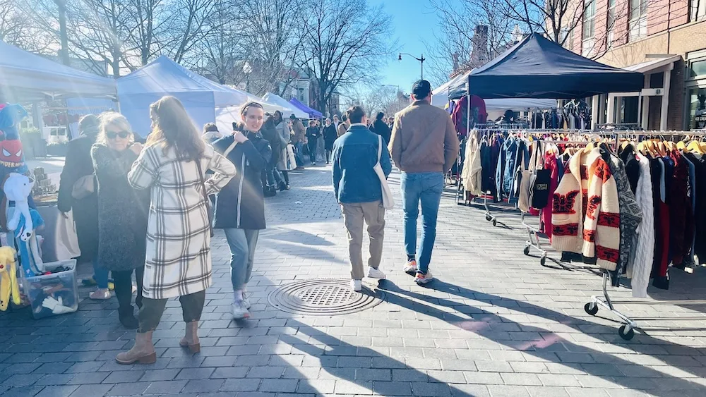 a casual flee market on the pedestrian streets around eastern market.