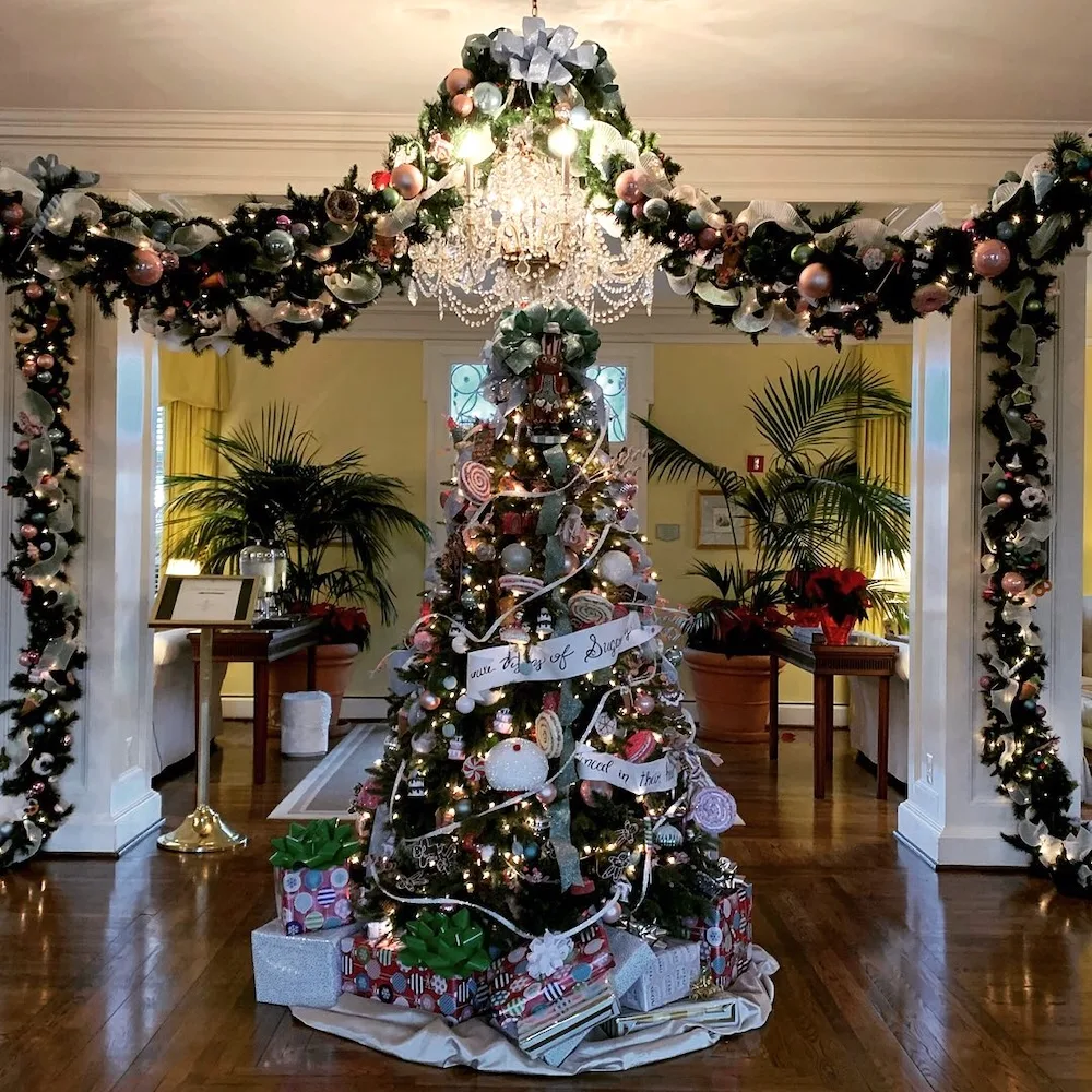 The carolina inn is a popular destination hotel for christmas because of its elaborate decorations and holiday events.