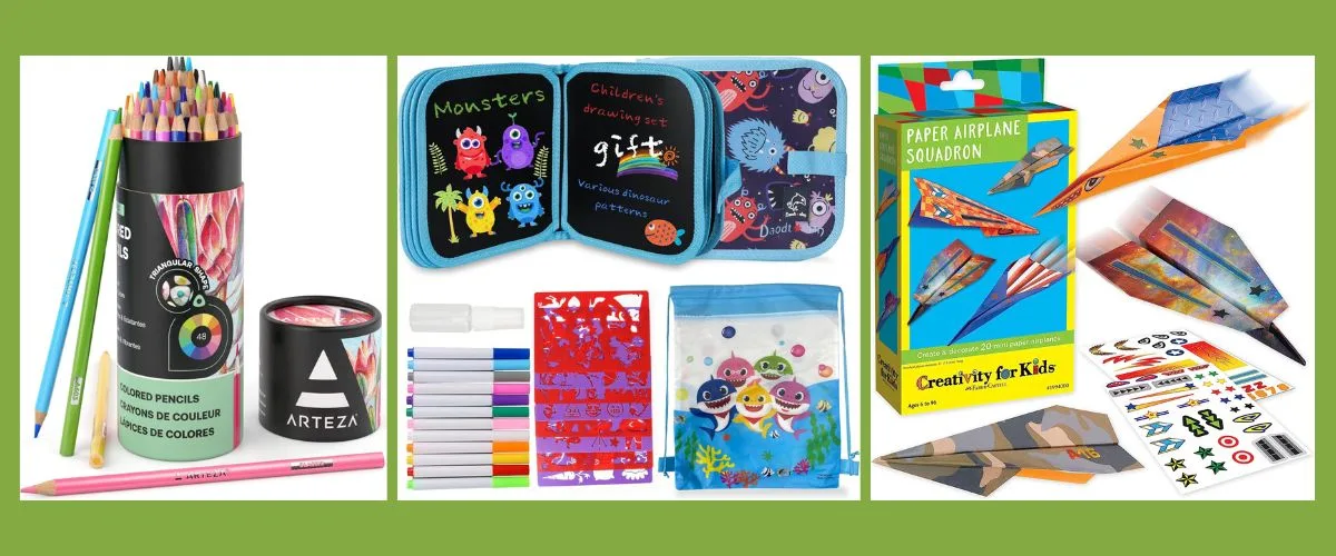 Travel Art Kit for Kids - Construction Trucks Travel Drawing Wallet, Art Kit, Crayon Roll Up, Birthday Gift for Kids, Kids Activity Kit