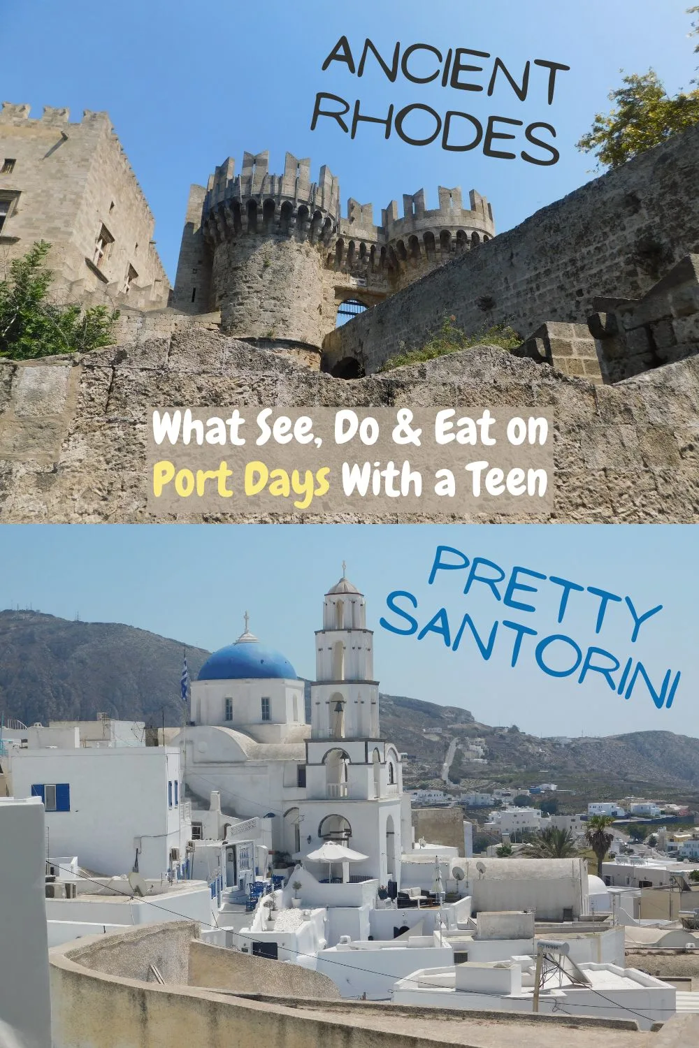 here are the best things to do, see & eat to make the most of your port days on santorini & rhodes, 2 beautiful, historic & popular greek islands, with teens. 