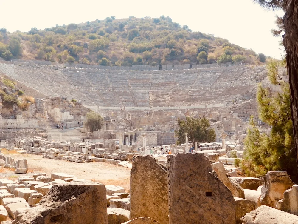 the giant roman amphitheater in ephesus once held 25,000 people.