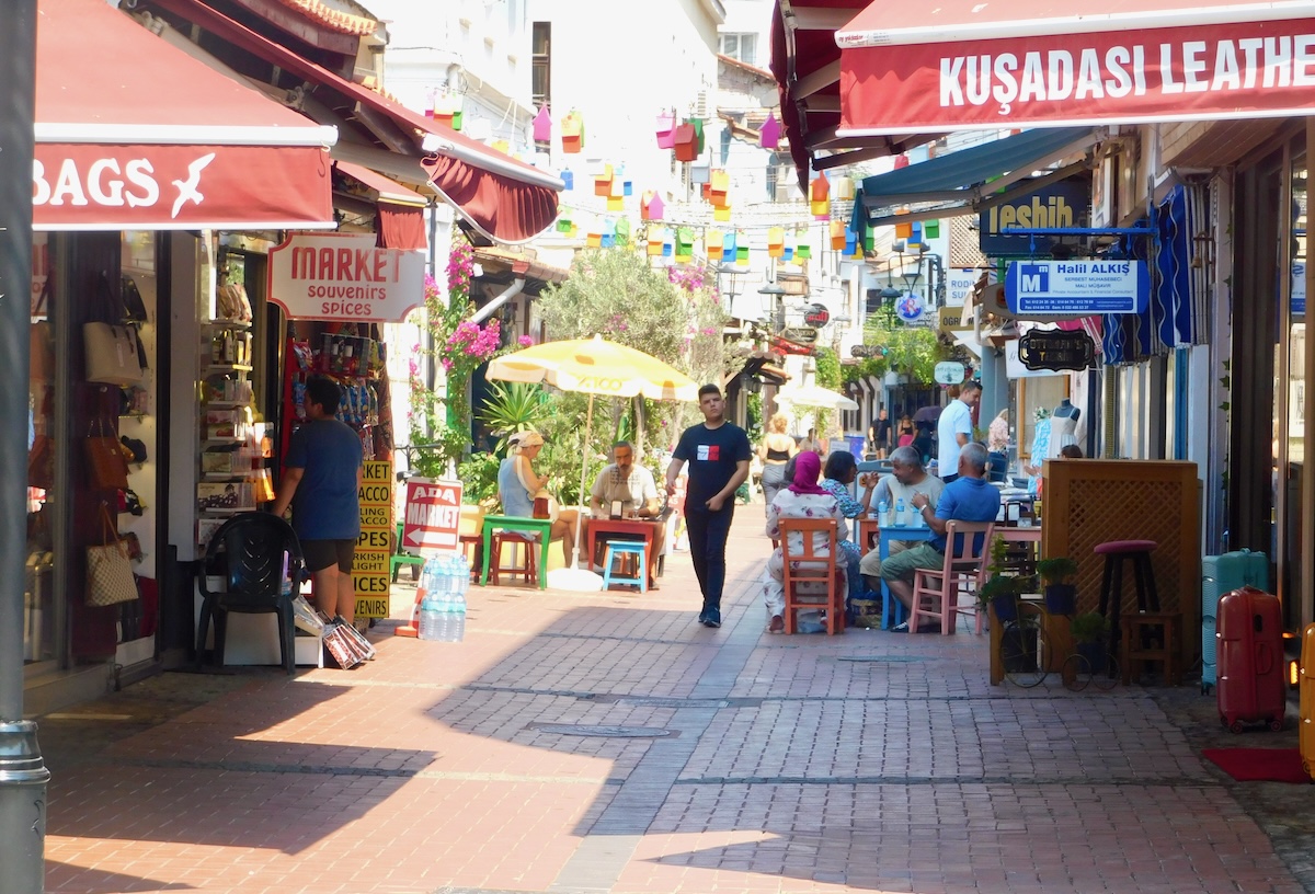 Your Teen's Ideal Kusadasi Port Day: Ruins, A Beach & Kebabs: here is one of the pedestrian streets in the Old Town Bazaar, shaded by store canopies.