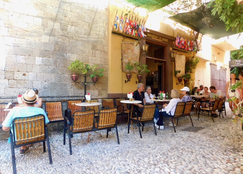 any port day in rhodes should include a drink or a meal on a shady restaurant patio in the old town.