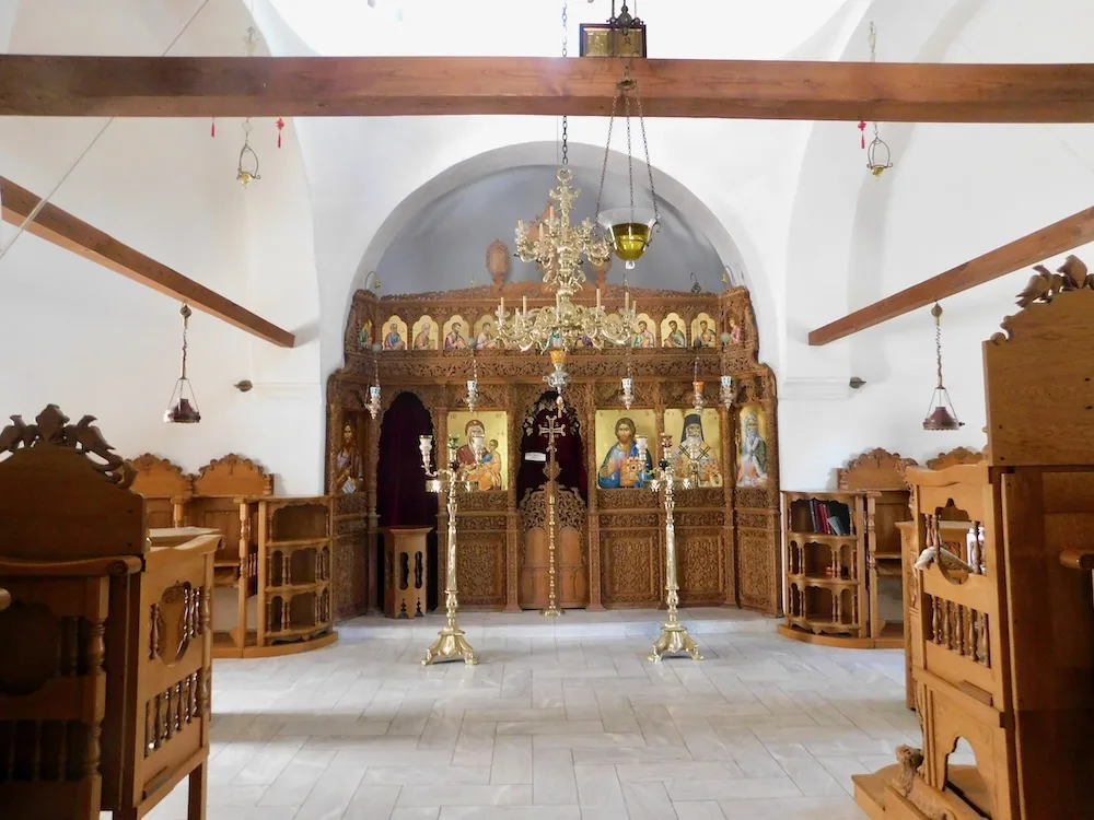 on your port day in santorini, be sure to stop into the simple. pretty greek orthodox church at the elias monastary.