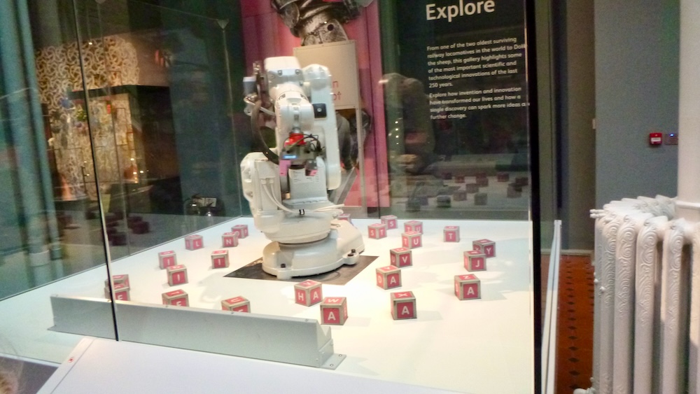 a robot arm is one of many interactive displays kids love at the national museum in edinburh