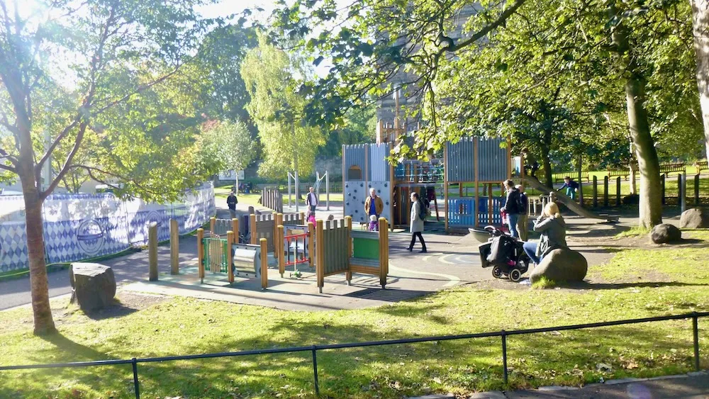 princes street gardens, below edinburgh castle, has a handy and attractive playground. 