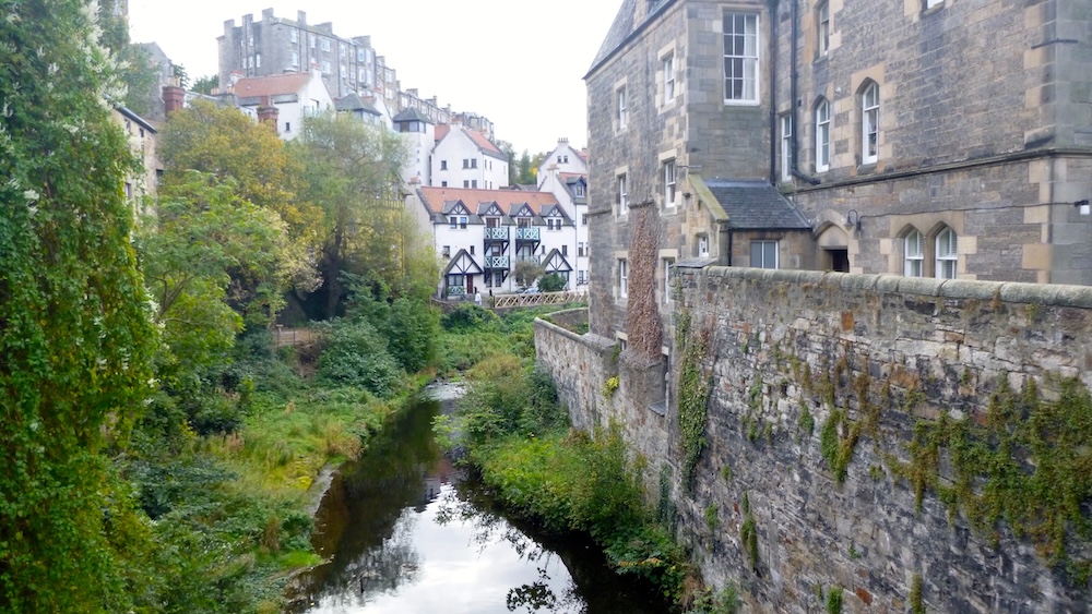 a view of the waters of leith and bucolic dean village in edinburgh