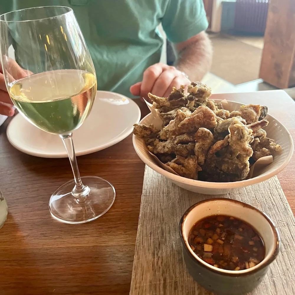 tempura wild mushrooms pair well with white wine at saratoga's hamlet & ghost