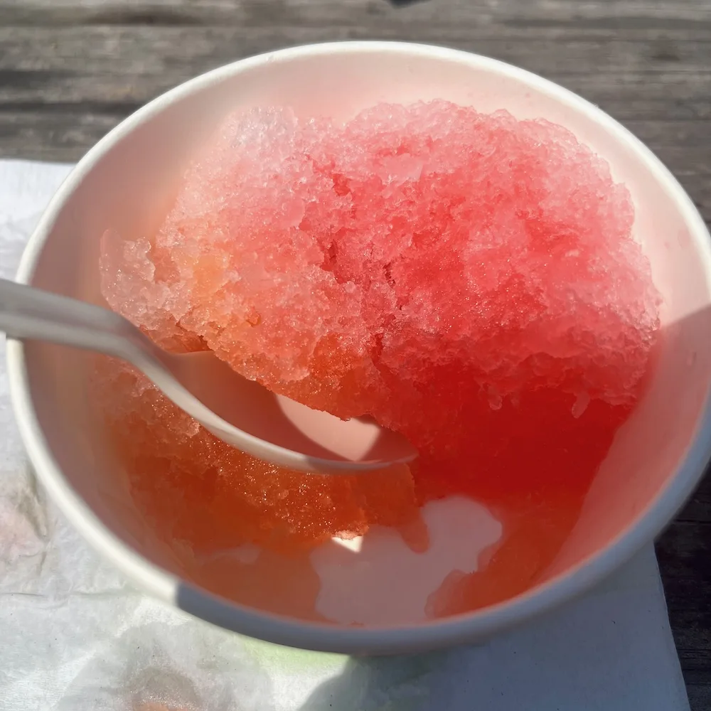 all-natural shave-ice is one of many summer treats you'll find a the weekly spa city outdoor market in saratoga state park