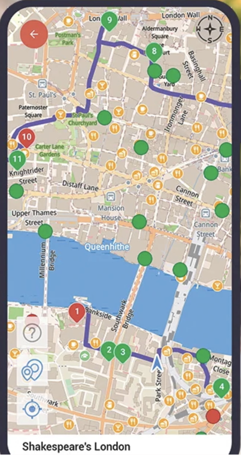 A screenshot of the gpsmycity app, a new familiesgo! Partner that lets you download an offline, mapped version of our posts for offline use while traveling.