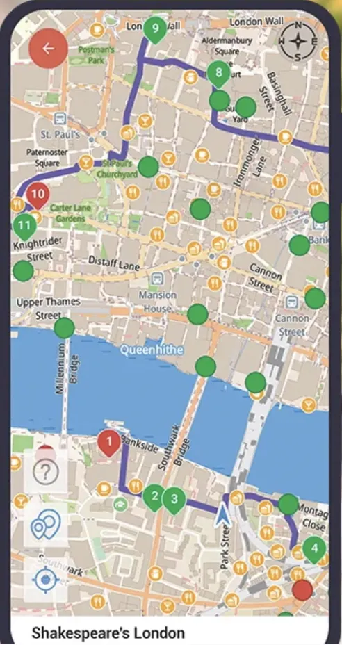 A screenshot of the gpsmycity app, a new familiesgo! Partner that lets you download an offline, mapped version of our posts for offline use while traveling.