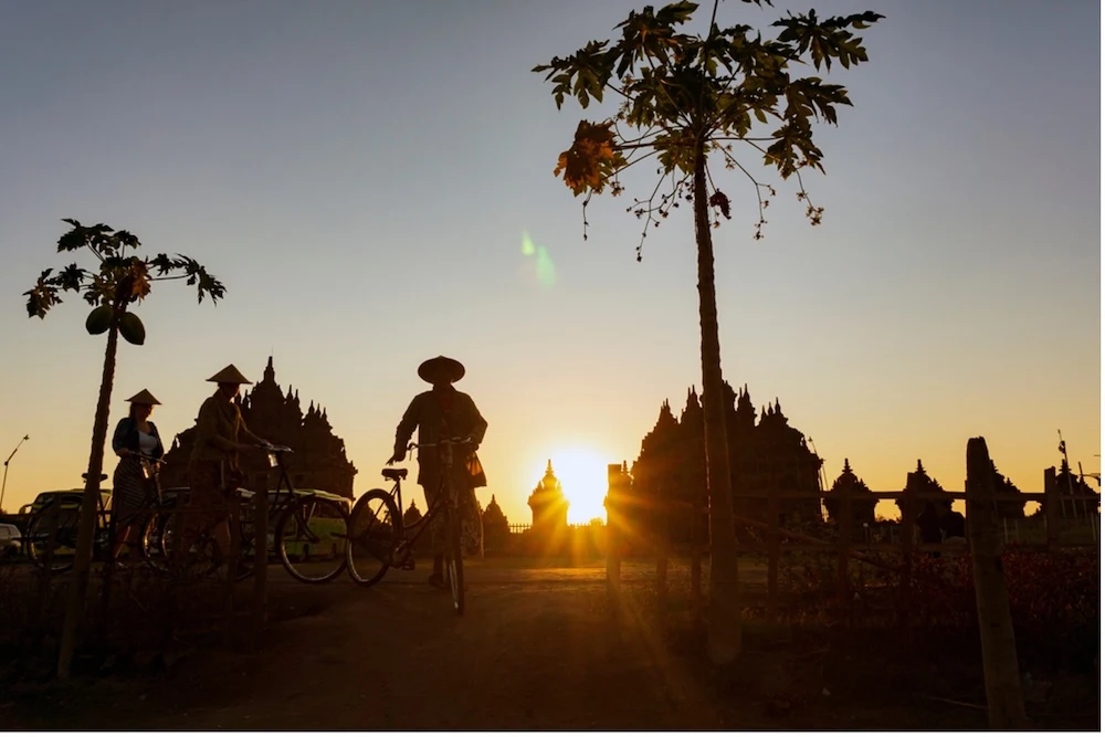 Bicycle tours in cambodia are often timed to the sunrise or sunset.